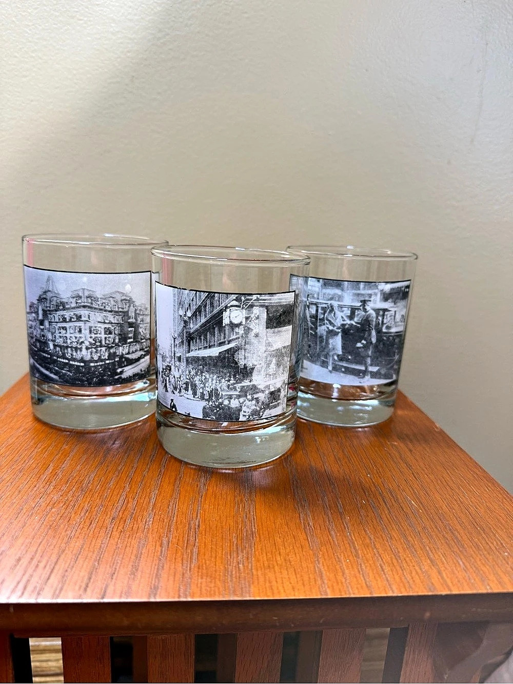 vintage clear glass tumbler from the Avon America on the Move Collection featuri